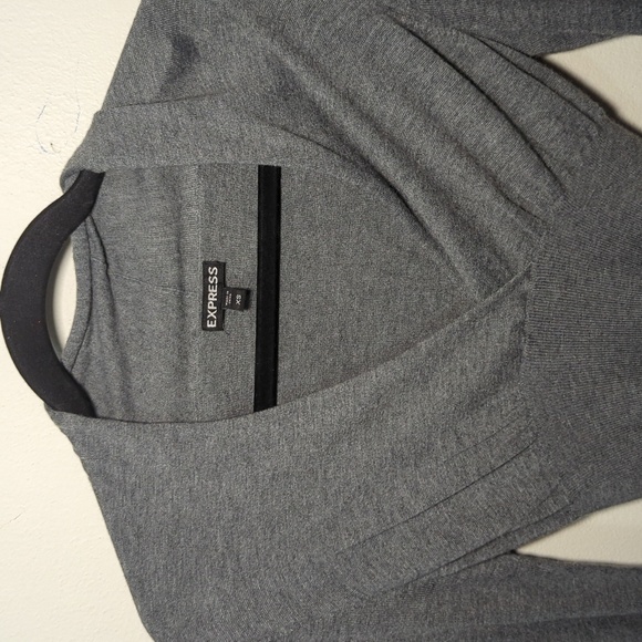 Express Cashmere-Blend Sweater Gray V-neck Long-sleeve Bodycon Women's Size XS - Picture 3 of 6